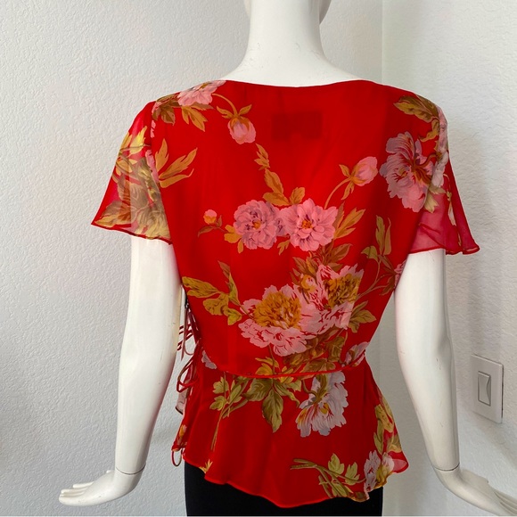 chetta b dress red floral ruffle wrap blouse and skirt set - Picture 3 of 9